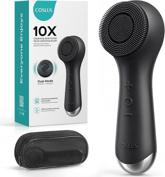 COSLUS FBS03 Face Scrubber Facial Cleansing Brush: 2 in 1 Spin and Vibration Patented, Silicone Electric Exfoliator Scrubber with Automatic Foaming, Waterproof Face Cleanser Brush for Men and Women