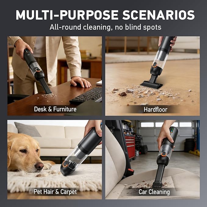 Car Vacuum Portable Cordless,18000Pa 4in1 Portable Handheld Cleaner Vacuum &Air Duster 2 Suction Modes Power Blowing&Inflating, Brushless Motor Vacuum with Multi Nozzles for Car,Keyboards, Office,Pet