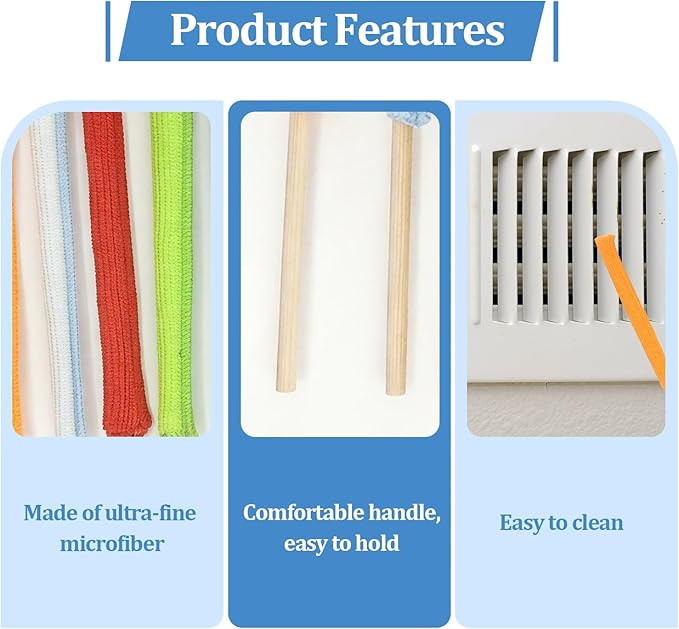 Microfiber Detail Duster Sticks,12 Pcs Mini Dusters for Cleaning,Mini Duster Crevice Cleaning Tool Car,Air Vent Cleaner Fan Cleaning Brush