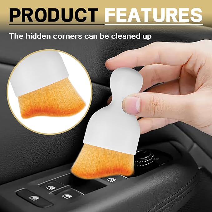 1Pcs Auto Soft Hair Brush Advanced Car Interior Detailing Brush for Dashboard Air Vent Gaps Dust Removal and Cleaning of Leather Surfaces Widely Used, White handle, yellowish-brown bristles