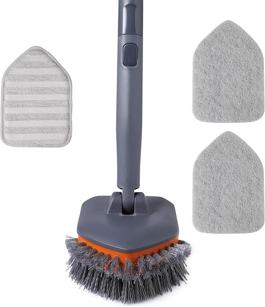CLEANHOME Tub Tile Scrubber Brush with 3 Different Function Cleaning Pads and 56" Extendable Long Handle-No Scratch for Cleaning Bathroom Kitchen Toilet Wall Sink,Orange