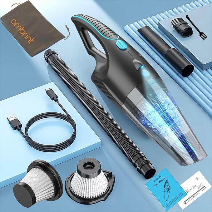 Handheld Vacuum Cordless Rechargeable – 13000PA Powerful Car Vacuum with Best Suction, Lightweight Mini Cleaner for Home/Office, High-Power Dust Busters for Pet Hair, USB Charging & LED Light