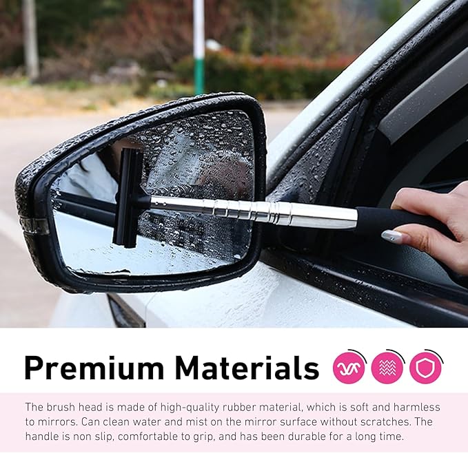CouTun Car Side Mirror Squeegee, Retractable Car Rearview Mirror Wiper, 38.6in Long Handle Auto Glass Cleaning Tool, Multi-Functional Portable Side Mirror Wiper (Black)