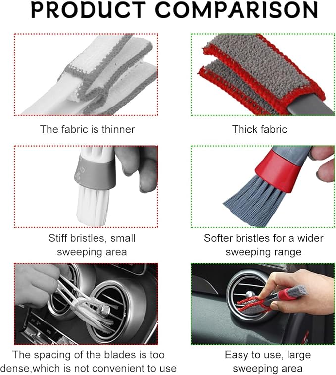 KVAEY 2 PCS Mini Duster for Car Air Vent, Double Ended Automotive Air Vent Microfiber Duster & Brush, Dust Collector Cleaner for Keyboard Window Leaves Shutter, Car Accessories (Red & Gray)