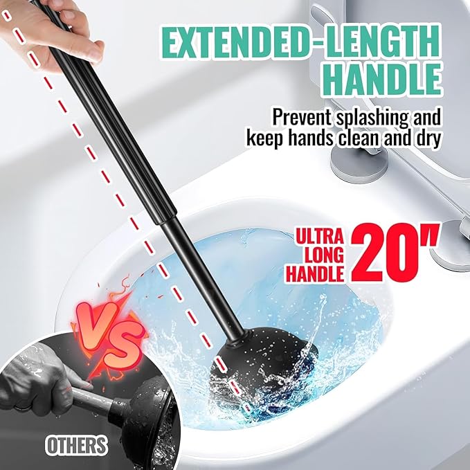 2 Pack 4 in 1 Toilet Brush and Plunger Set with Crevice Cleaning Brush, Toilet Plunger and Brush Set with Extra Long Handle, Plungers for Bathroom Accessories, Toilet Plunger with Holder, Dark Black