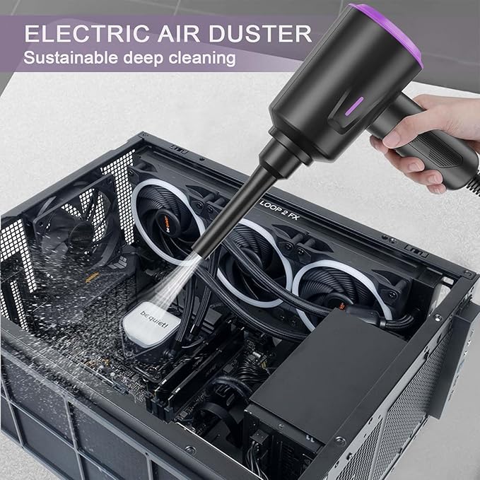 Meudeen Air Duster - Compressed Air - 5.74 oz High Power Cleaning for Computer - PC - 2 Gear Air Blower (Black Purple)