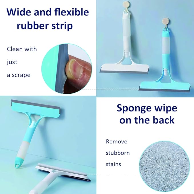 2 Pack All-Purpose Shower Squeegee for Shower Glass Door, Shower Glass Cleaner Squeegee with Spray, Washer, Wiper, 3 Functions in 1, Perfect Household Cleaner Tool