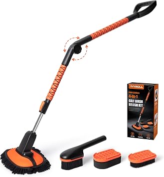 IVYROLL Car Wash Kit, 4-in-1 Car Wash Brush with Long Handle