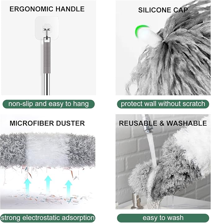 SetSail Extra-Long Dusters with Extension Pole 100-inch for Cleaning Bendable Microfiber Head Washable Ceiling Fan Cleaner Duster for Corner