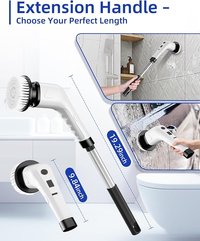 Electric Spin Scrubber, Cordless Power Scrubber for Bathroom Cleaning, 6 Replaceable Brush Heads, 360 RPM, Long Battery for Tub, Tile, Grout & Floor
