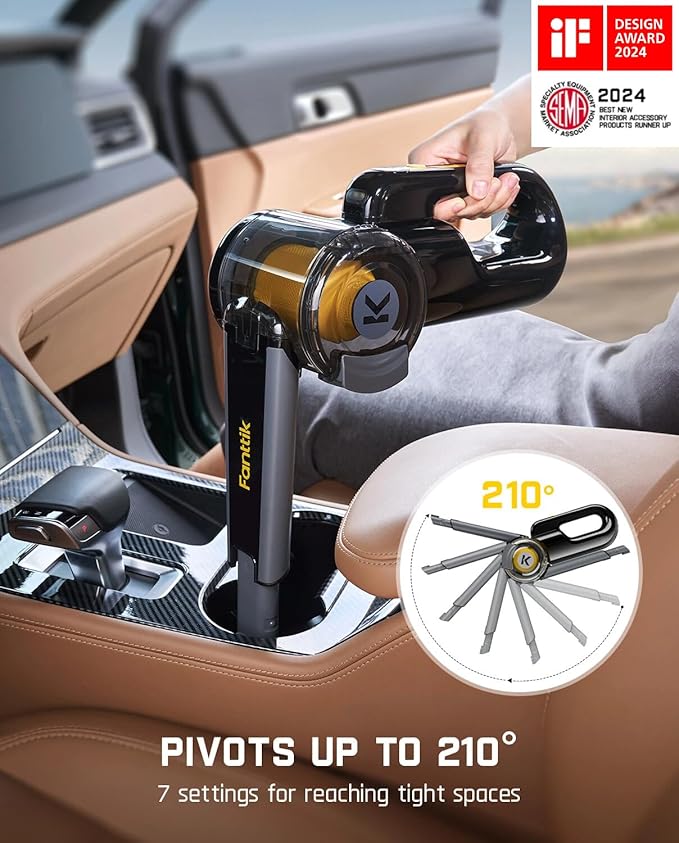 Fanttik Fold V10 APEX Pivot Cordless Car Vacuum, 17000Pa Handheld Vacuum Suction Power, Smart LED Display, Portable for Car Home Pet (Deluxe with Flexible Hose&Pet Brush)