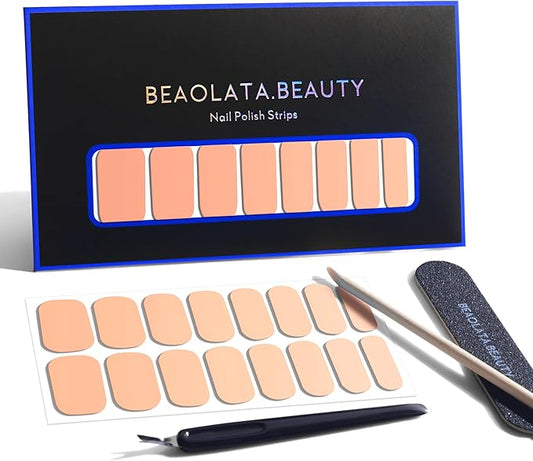 Nail Polish Strips, 32PCS Salon Quality Wraps, Long Lasting Gel Nail Stickers for Women Easy Apply& Remove (Yellow Peach)