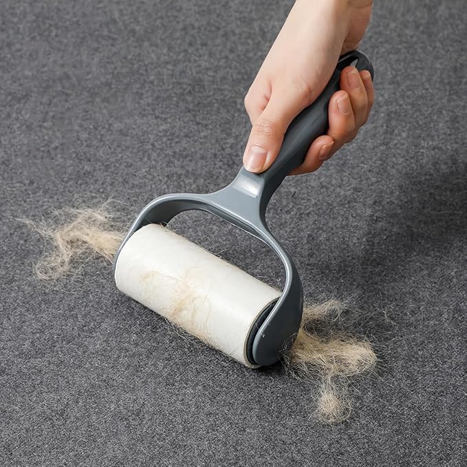 Flat Sticky Lint Roller for Couch Desk Chair Dog/Cat Bed Balliard Table Lint Roller for Pet Hair Lint Remover T Shape Handle with 4 Refill Rolls (Navy Black)