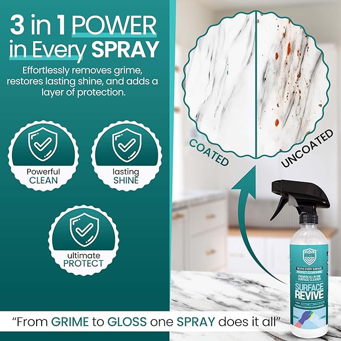 Fixture Shield Revive Kitchen and Bathroom Cleaner with SiO₂ Multi‑Surface Cleaner Spray for Home Cleaning – Streak‑Free Stainless Steel, Glass, Tile & Countertop Shine and Protectant