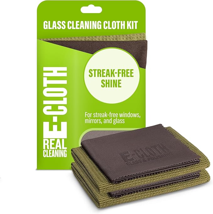 E-Cloth Microfiber Window Cleaning Cloth Kit - Glass Cleaning Cloth for Windows, Mirrors, Cars, Lenses, Eyeglasses, & More, Streak Free Clean, Machine Washable Reusable Towel - Dark Oak (2 Kits)