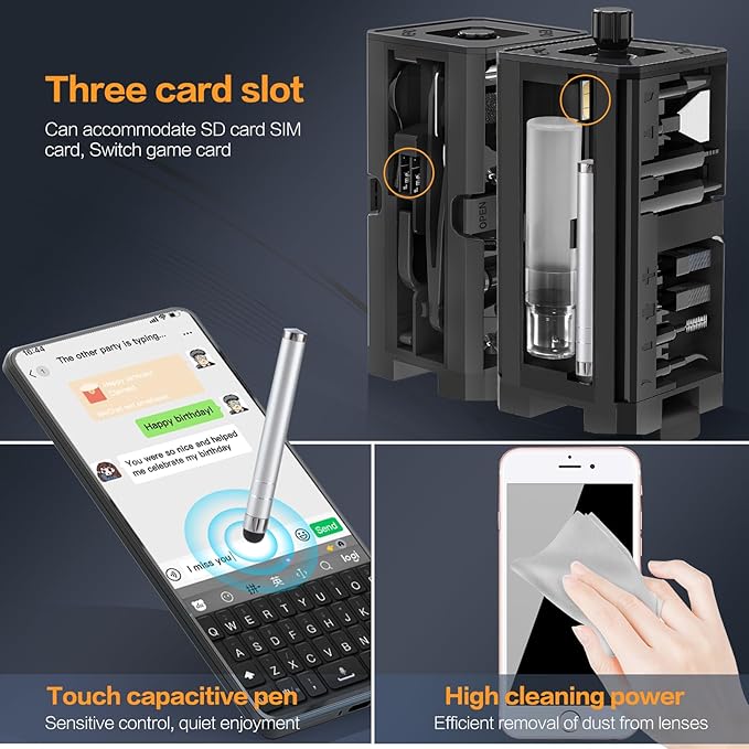34-in-1 for iPhone Cleaning Kit, Sunoyar Airpods Cleaning Kit Multi-Functional, Laptop Cleaning Kit with Portable Storage Case for iPhone Charging Port USB C Cell Phone Android Keyboard Earbud Black