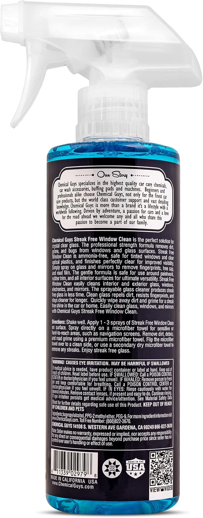 Chemical Guys Streak Free Glass and Window Cleaner - Works on Glass, Windows, Mirrors, and Screens, Ammonia-Free and Safe on Tinted Windows, for Cars, Trucks, SUVs, and Home Use - 16 oz