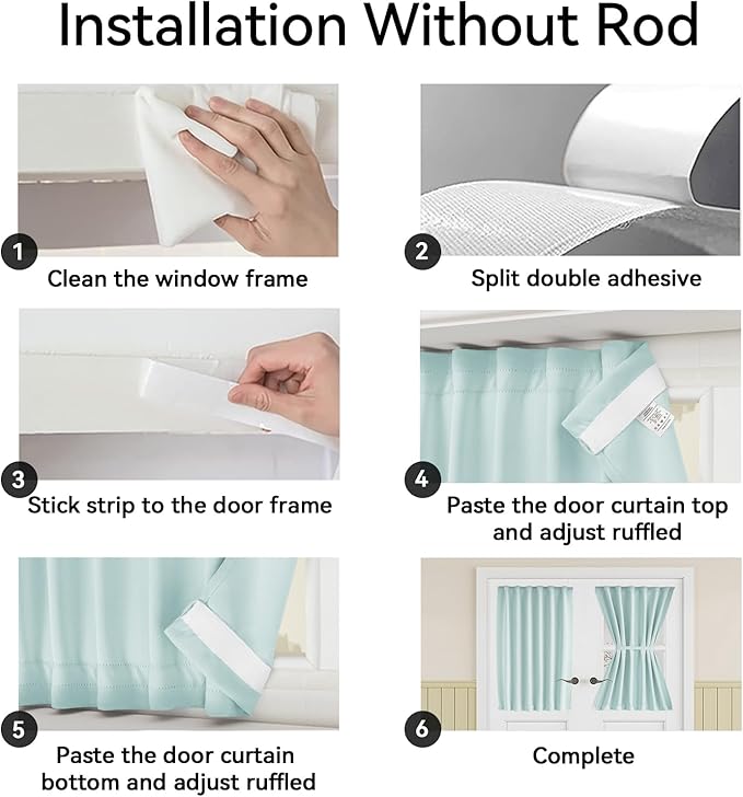 Vatge Magic Tape Blackout Window Cover Aqua French Door Curtains for Glass Window, 1 Panel, W54 x L40, Aqua