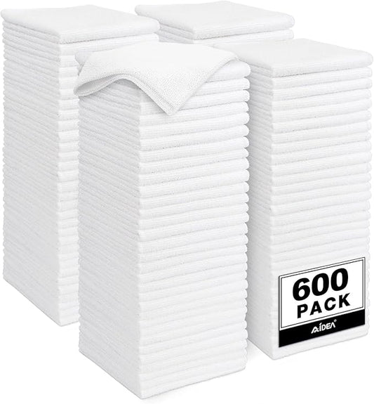 AIDEA Microfiber Cleaning Cloth White-600PK, Soft Microfiber Towels for Cars, Absorbent Cleaning Rags, Lint-Free Streak-Free Wash Cloths for House, Kitchen, Window,11.5"×11.5"