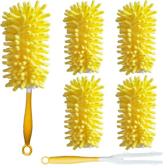 Reusable Duster for Swiffer, 360 Heavy Duty Duster Refill Compatible with Swiffer Hand Dusters for Dusting Furniture, Blinds, Ceiling Fans, Walls and More, 4 Refills +1 Handle, Yellow