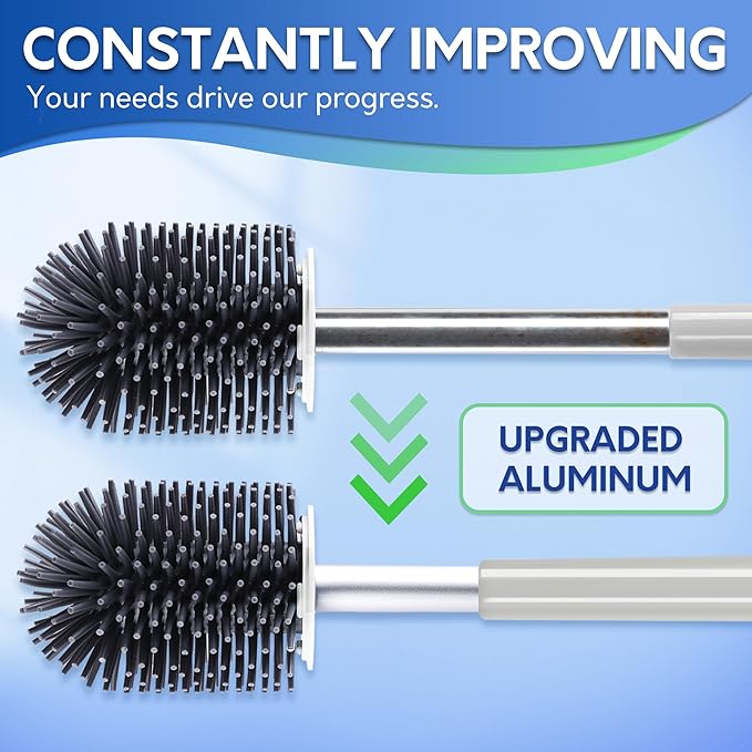 BOOMJOY Toilet Brush and Holder Set, Silicone Toilet Bowl Cleaner Brush, Toilet Scrubber Brush with Tweezers for Bathroom Cleaning, RV Accessories and House Organization Must-Haves - Gray