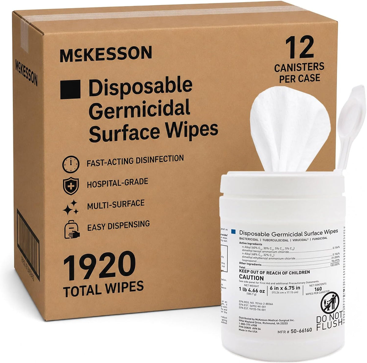 Germicidal Wipes, Disinfecting Alcohol Wipes, 12 Pack, 1920 Wipes