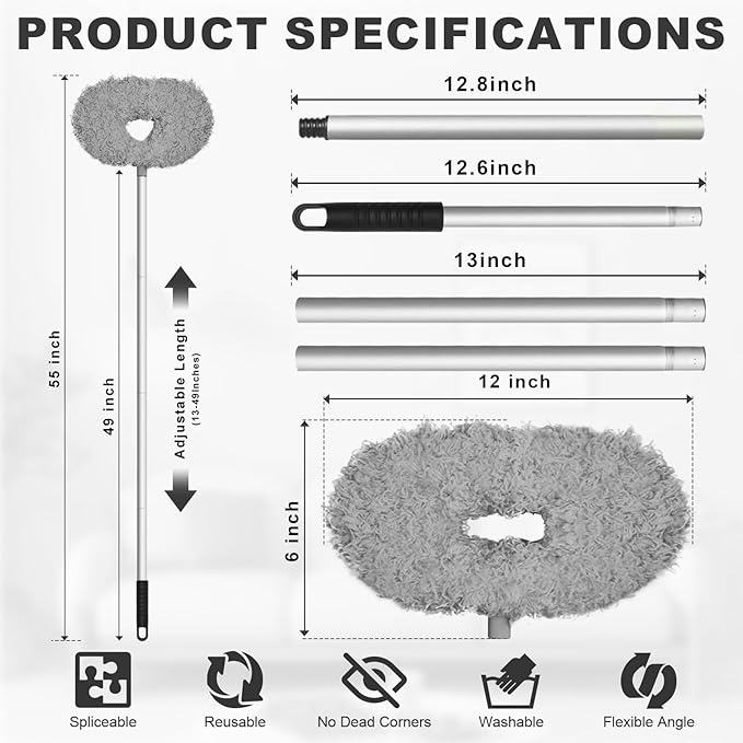 Storystore Ceiling Fan Cleaner Duster - Adjustable Duster with Extension Pole,Dusters for Cleaning Fan Blade, Walls and Cobweb (Grey)