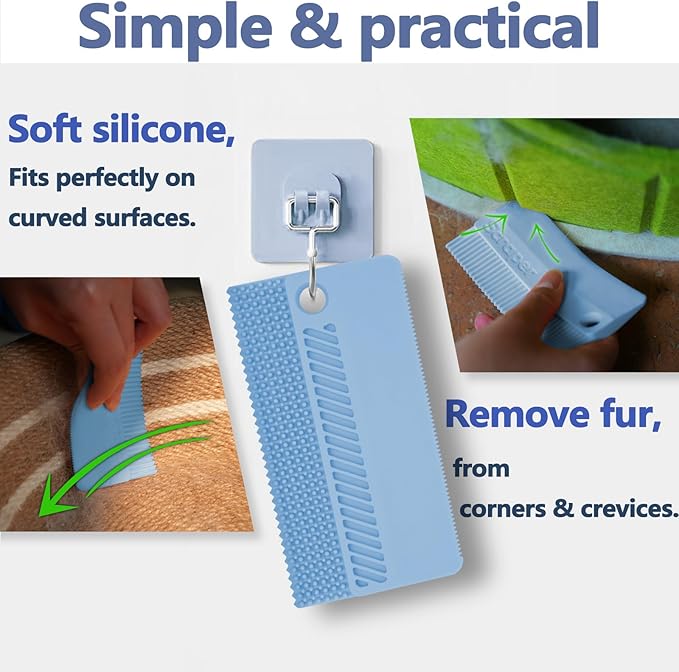 2 Pack Portable Pet Dogs Cats Hair Remover Lint Removal Shaver Tool Fur Scraper Carpet Rake for Couch Furniture Car Mats Fabric Sofa Clothes Bedding Blue