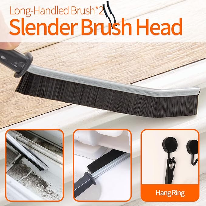 Window Track Cleaner Tools Set - 8 Pcs Groove Cleaning Brush Kit, for Sliding Door Track, Shutter, Sill, Tile Lines, Sink