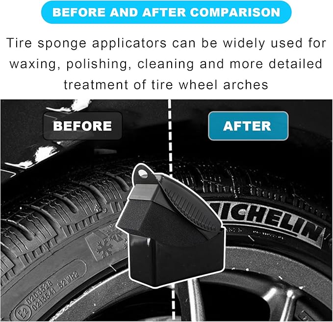 Augeny 2 PCS Tire Dressing Applicator, Reusable Car Tire Shine Sponge Applicator Pad with Lid, Durable Foam Auto Wheel Detailing Applicator for Vehicle Waxing Polishing Cleaning (Black)