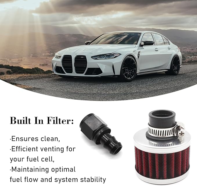 12mm Fuel Cell Breather/Vent -6 AN Female Fitting with Air Filter Rebuild Kit
