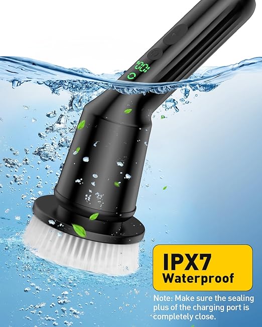 Electric Spin Scrubber for Cleaning Bathroom, Shower Scrubber Rotary Floor Brushes with IPX7 Waterproof & 2 Speed, 3 Brush Heads, Bathroom Cleaning Supplies for Toilet Shower Tub Dark