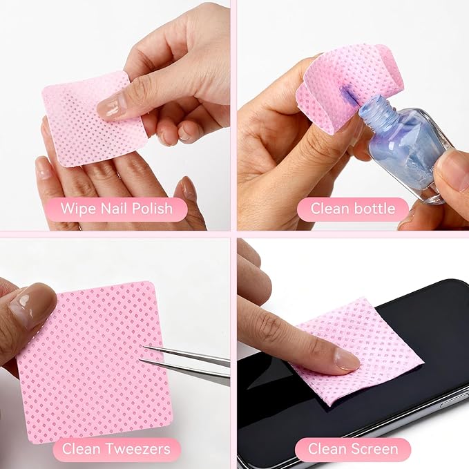 1900Pcs Lint Free Nail Wipes, Nail Supplies Nail Polish Wipe, Pads Gel Nails No Lint Naile Glue Wipes Super Absorbent Soft Non-Woven for Fingernail Polish Remover Eyelash Extensions Nail Art