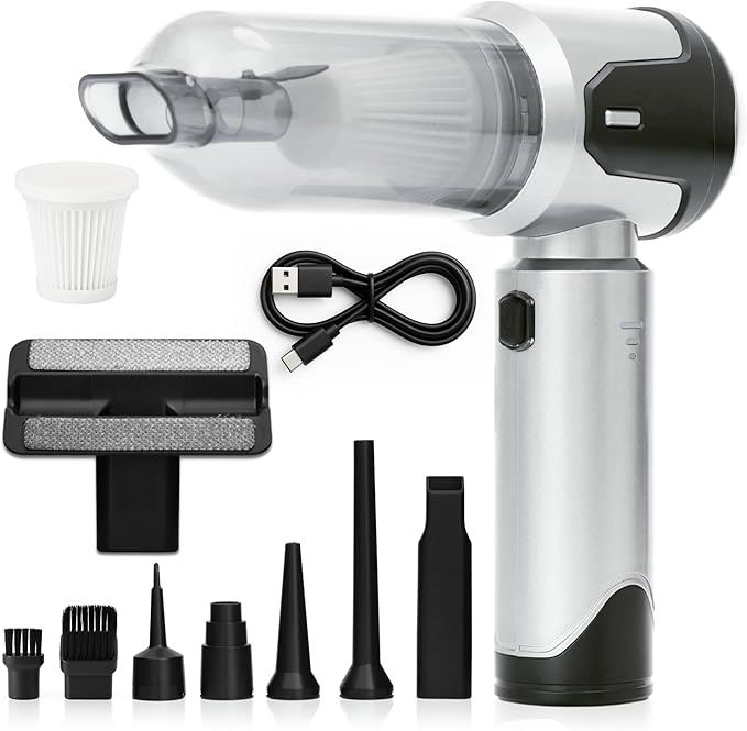Car Vacuum Portable Cordless Handheld Cleaner, Mini Vacuum with 8 Attachments, Blower, Spray Lubricant & Microfiber Towels for Truck & Interior Cleaning