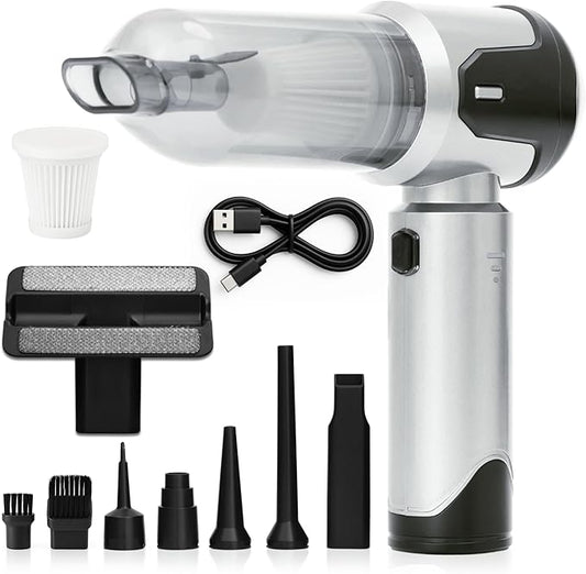 Car Vacuum Portable Cordless Handheld Cleaner, Mini Vacuum with 8 Attachments, Blower, Spray Lubricant & Microfiber Towels for Truck & Interior Cleaning
