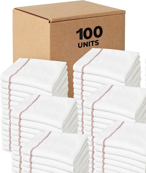 Bulk Economy Wholesale Kitchen Dish Towels (100 Towels) - 100% Cotton Herringbone - Commercial Grade - Bleach Resistant 