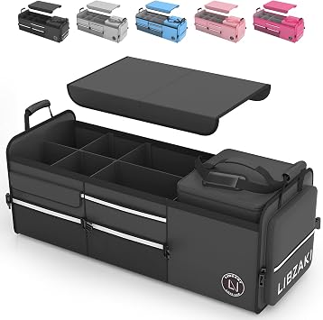 LIBZAKI Oversize 4 in 1 Car Trunk Storage Organizer, Multi Compartment Collapsible Trunk Storage Box with Cooler Bag for