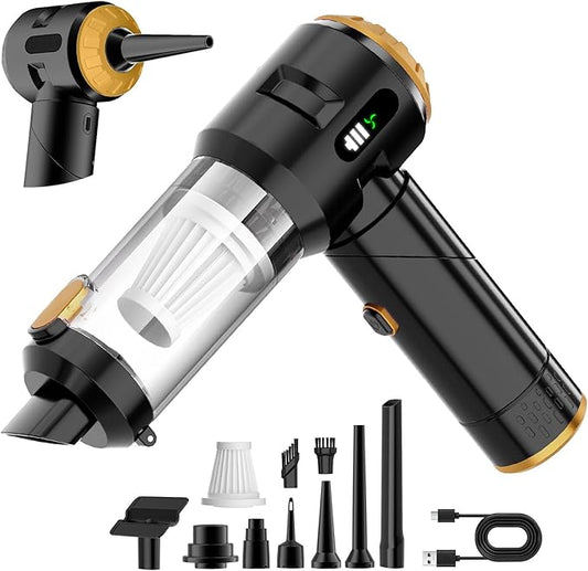 Wansimoo Handheld Car Vacuum Cleaner,25000PA Strong Cyclonic Suction Foldable Mini Vacuum Portable Cordless with Digital Display and One Touch Dust Removal for Car, Home, Office, Kitchen (Gold)