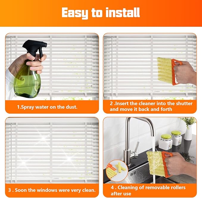 4Pcs Window Venetian Blind Cleaner Duster Tool,Feather Blind Duster for Cleaning,Washable 7 Finger Dusters Brush Dusting Cleaner Tool for Window Shutters Air Conditioner Vinyl Wood Blinds + 4 Cover