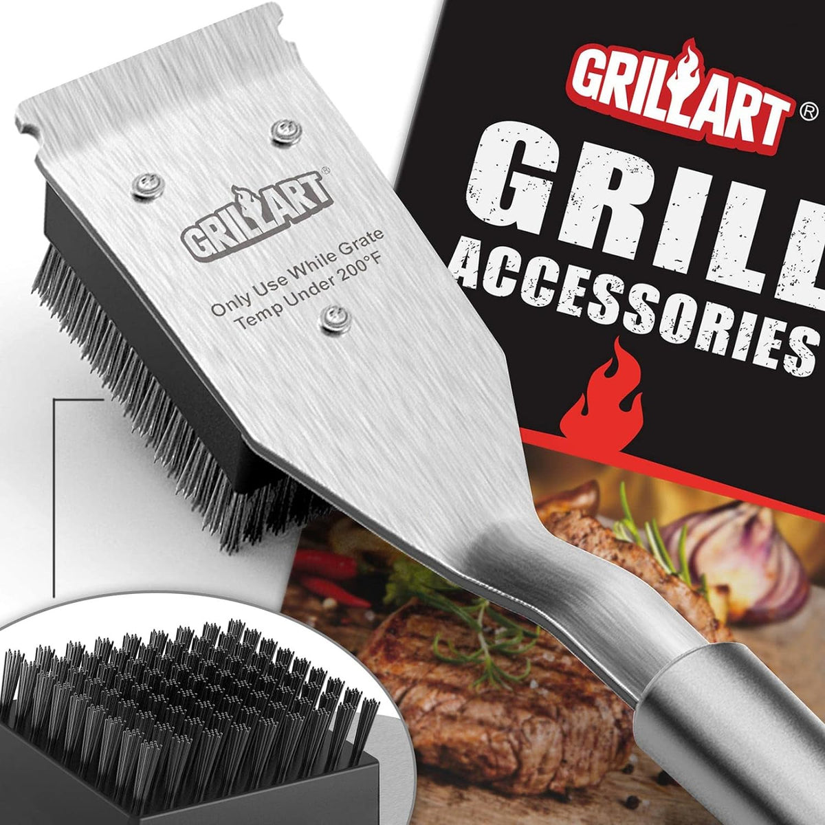 Grill Brush with Scraper/16.5” Stainless Wire Outdoor BBQ Cleaning