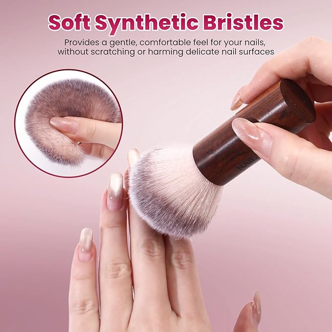 BQAN Professional Nail Dust Brush with Wooden Handle - Soft Bristle Cleaning Brush for Acrylic & Gel Nail Art, Powder Removal Tool for Nail Tech, Salon & Home Manicure (1 Pack)