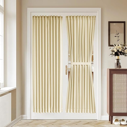 Vatge French Door Curtains - 36W x 72L Front Door Curtain Panel, Rodless Installation Door Window Curtains for Doorways, 1 Panel, W36 x L72, Light Beige