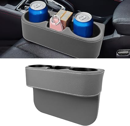 Car Cup Holder, Multifunctional Auto Drink Holder Gap Filler Storage Box, Leather Car Seat Organizer with Cup Holder, Universal Vehicle Front Seat Organizer for Bottle Phone (Gray) - Cleanova