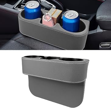 Car Cup Holder, Multifunctional Auto Drink Holder Gap Filler Storage Box, Leather Car Seat Organizer with Cup Holder, Un