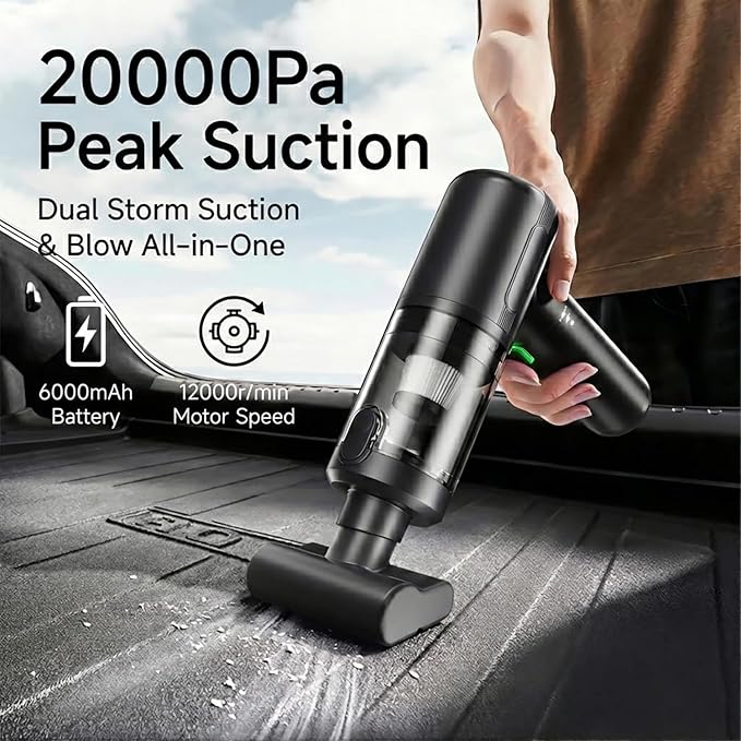 Handheld Car Vacuum Cleaner, 20000Pa Ultra-Strong Suction & Air Duster 2-in-1, Cordless Brushless Motor Portable Vacuum, 100W High Power Mini Vacuum for Car Interior, Home, Office, Pet Hair