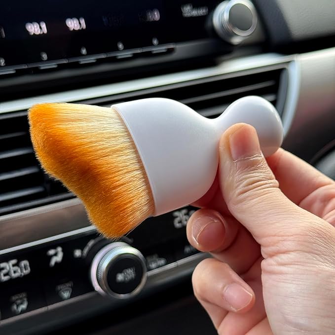 Car Detailing Brush, Soft Bristle Cleaning Brush, Scratch-Free Auto Duster Tool for Dashboard, Air Vents, Leather & Interior Cleaning (White&Brown with Cap)