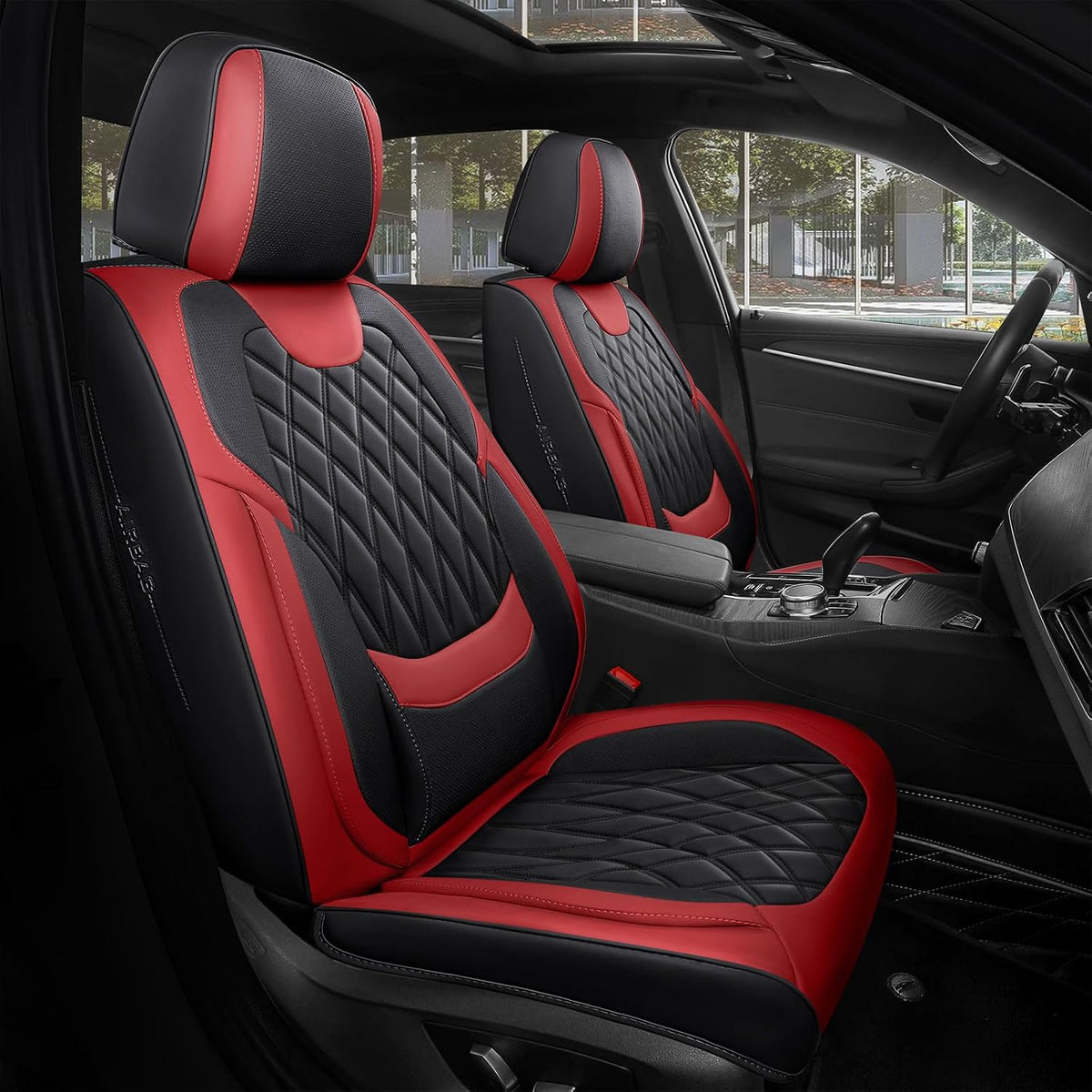 Car Seat Covers Full Set Faux Leather Universal Fit Black Red