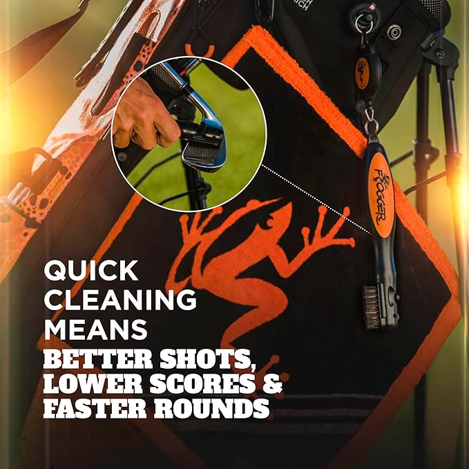 Frogger BrushPro Golf Club Cleaner with Ergonomic Grip and 2.5 ft. Retractable Cord - Sturdy Golf Club Brush and Groove Cleaner for Golfers