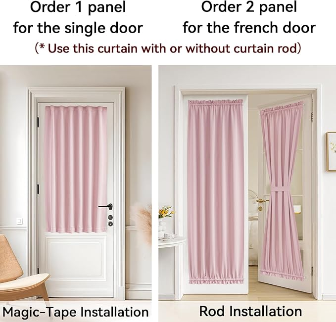 Vatge Front Door Curtains for Glass Window, Rod Blackout Door Window Curtain for Kitchen Door, 1 Panel, W54 x L72, Baby Pink