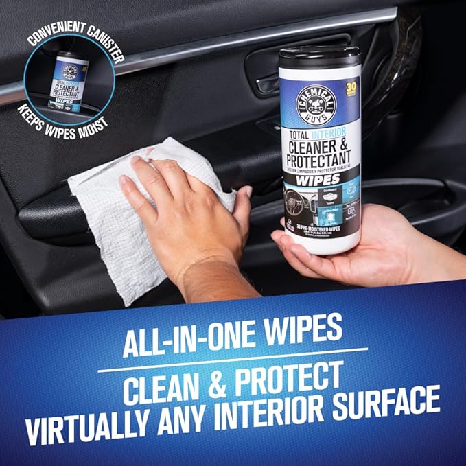 Chemical Guys Canister Wipes - Total Interior Cleaner & Protectant, Great For Cars, Trucks, SUVs, RVs, & More (60 Ct)